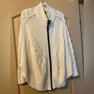 I-N-C Women Knit Poncho OS Cream Ivory Zip front Cotton/Acrylic Non-leather trim